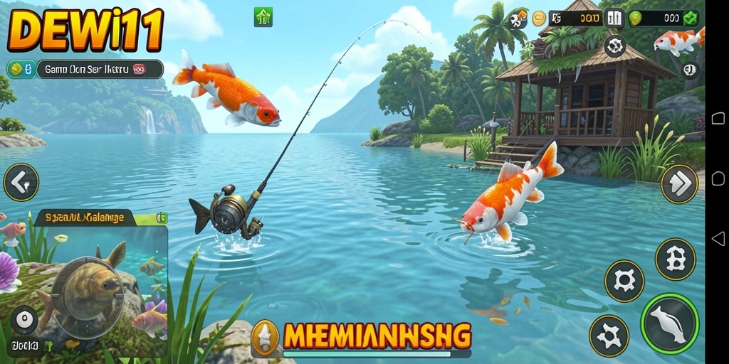 Tampilan gameplay DEWI11 yang menyenangkan dan interaktif saat memancing.