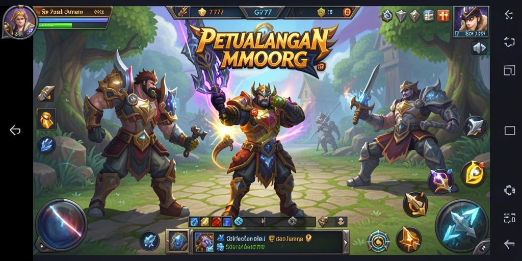 Screenshot gameplay GF777 menampilkan pertarungan epik dalam dunia MMORPG.