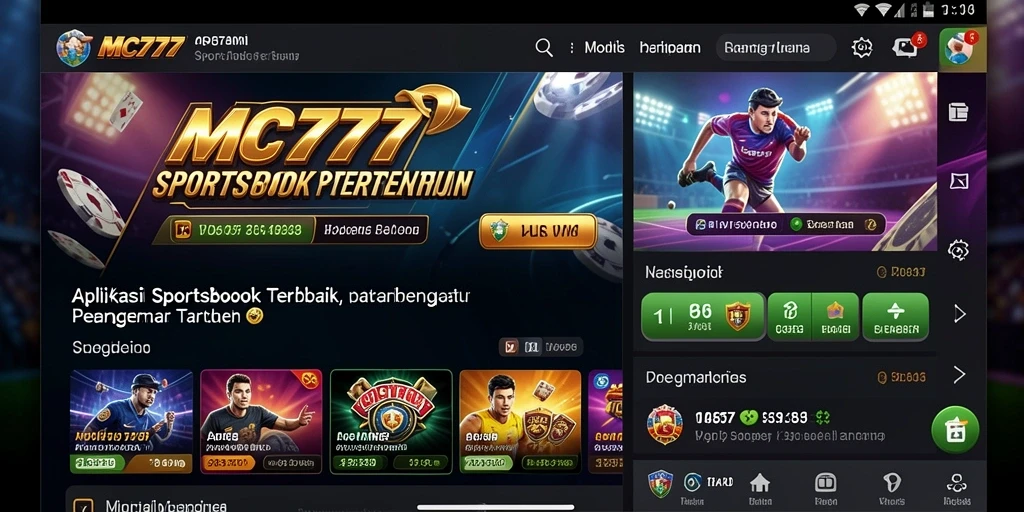 Screenshot utama MC777 menampilkan grafik taruhan olahraga yang dinamis.