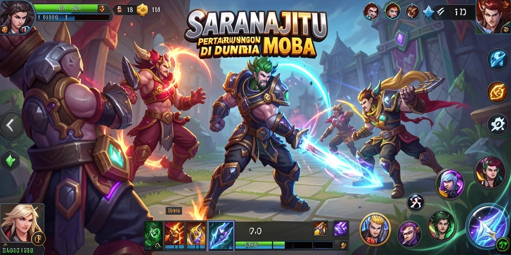 Tangkapan layar gameplay SARANAJITU yang menampilkan aksi pertarungan seru di arena.